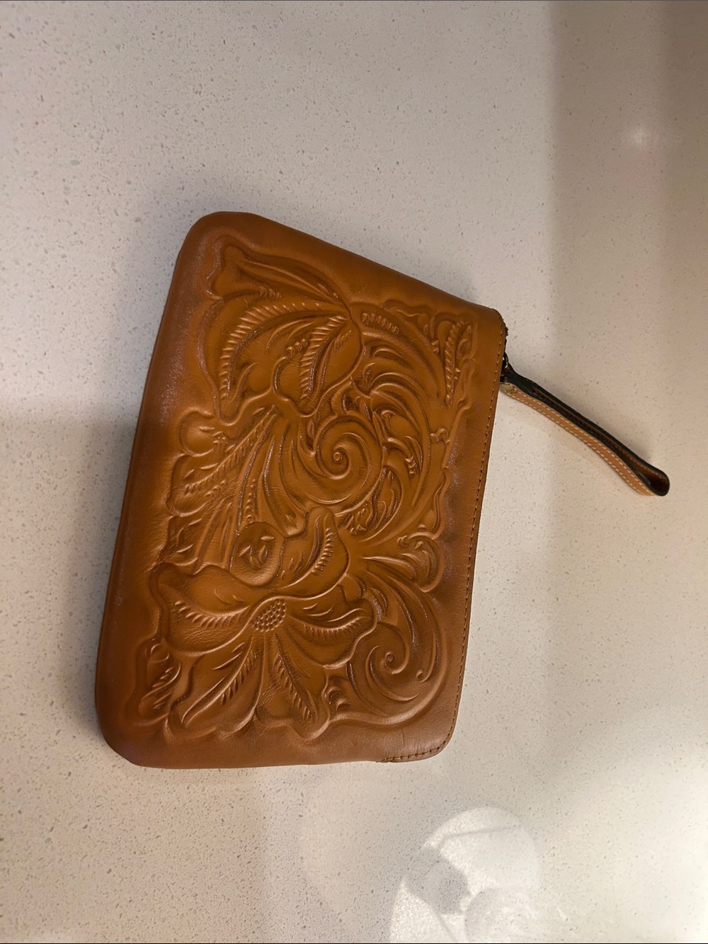 Patricia Nash Tooled Leather Wristlet Clutch in Tan